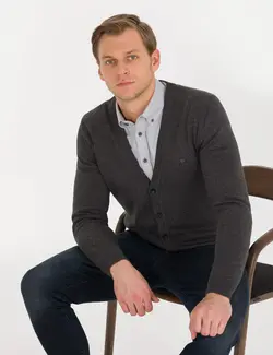 ژاکت مردانه یقه هفت نخی مدل جذب خاکستری ملانژ پیرکاردین