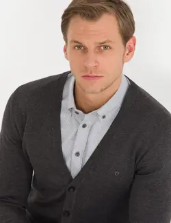 ژاکت مردانه یقه هفت نخی مدل جذب خاکستری ملانژ پیرکاردین