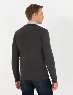 ژاکت مردانه یقه هفت نخی مدل جذب خاکستری ملانژ پیرکاردین