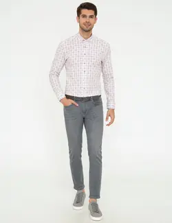 پیراهن آستین بلند مردانه یقه برگردان طرحدار جذب قهوه ای روشن پیرکاردین