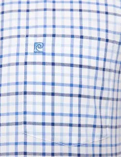 پیراهن آستین کوتاه مردانه چهارخانه جیبدار آبی پیرکاردین