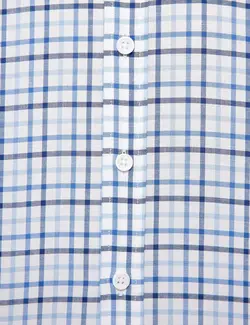 پیراهن آستین کوتاه مردانه چهارخانه جیبدار آبی پیرکاردین