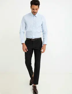 پیراهن آستین بلند مردانه یقه برگردان ساده بدون جیب آبی روشن پیرکاردین