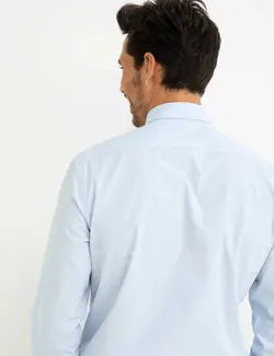 پیراهن آستین بلند مردانه یقه برگردان ساده بدون جیب آبی روشن پیرکاردین