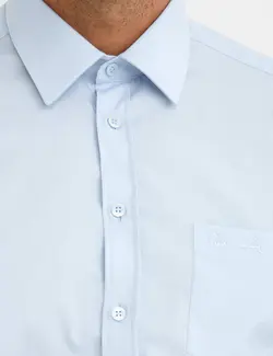 پیراهن آستین بلند مردانه یقه برگردان ساده بدون جیب آبی روشن پیرکاردین