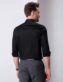 پیراهن آستین بلند مردانه یقه کلاسیک ساده جیبدار سیاه پیرکاردین