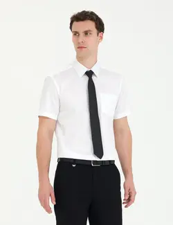 پیراهن آستین کوتاه مردانه یقه برگردان تک جیب سفید پیرکاردین