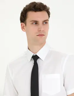 پیراهن آستین کوتاه مردانه یقه برگردان تک جیب سفید پیرکاردین