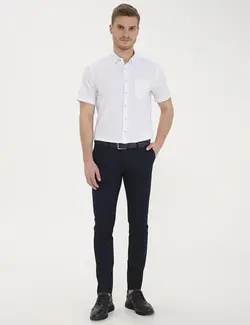 پیراهن آستین کوتاه مردانه یقه برگردان طرحدار تک جیب سفید پیرکاردین