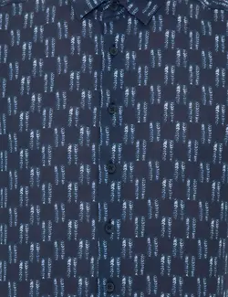 پیراهن آستین کوتاه مردانه یقه برگردان طرحدار سرمه ای پیرکاردین