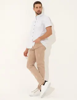 پیراهن آستین کوتاه مردانه یقه برگردان تک جیب سفید پیرکاردین