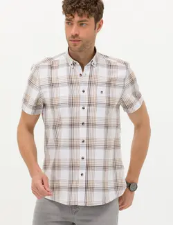 پیراهن آستین کوتاه مردانه یقه برگردان قهوه ای  پیرکاردین