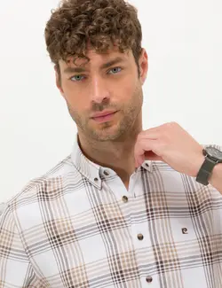 پیراهن آستین کوتاه مردانه یقه برگردان قهوه ای  پیرکاردین