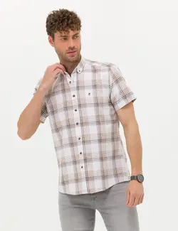 پیراهن آستین کوتاه مردانه یقه برگردان قهوه ای  پیرکاردین