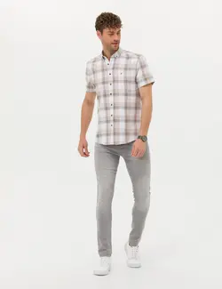 پیراهن آستین کوتاه مردانه یقه برگردان قهوه ای  پیرکاردین