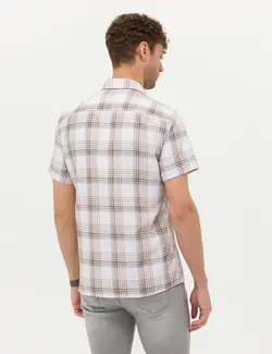 پیراهن آستین کوتاه مردانه یقه برگردان قهوه ای  پیرکاردین