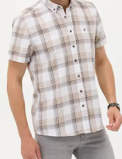 پیراهن آستین کوتاه مردانه یقه برگردان قهوه ای  پیرکاردین