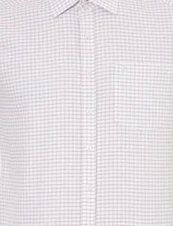 پیراهن آستین کوتاه مردانه چهارخانه یقه برگردان بژ پیرکاردین