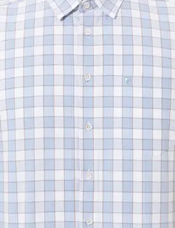 پیراهن آستین کوتاه مردانه یقه برگردان چهارخانه آبی روشن پیرکاردین