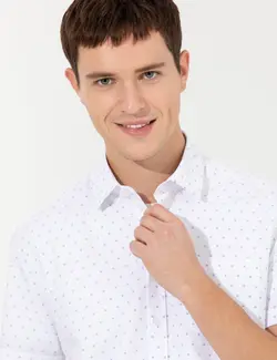 پیراهن آستین کوتاه مردانه یقه برگردان تک جیب سرمه ای پیرکاردین