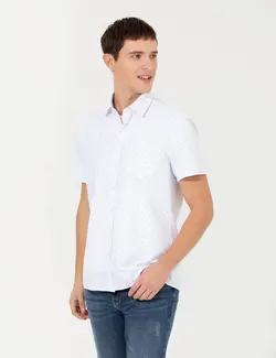 پیراهن آستین کوتاه مردانه یقه برگردان تک جیب سرمه ای پیرکاردین