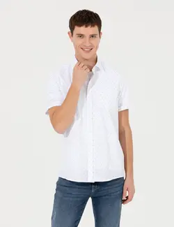 پیراهن آستین کوتاه مردانه یقه برگردان تک جیب سرمه ای پیرکاردین