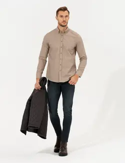 پیراهن آستین بلند مردانه بژ پیرکاردین