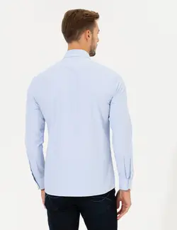 پیراهن آستین بلند مردانه جذب آبی روشن پیرکاردین