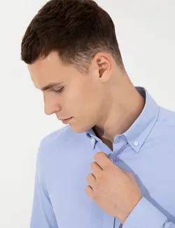 پیراهن آستین بلند مردانه جذب آبی پیرکاردین