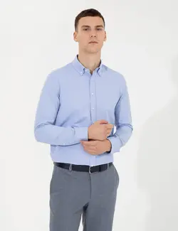 پیراهن آستین بلند مردانه جذب آبی پیرکاردین