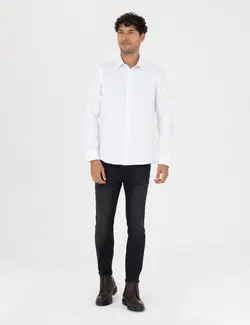 پیراهن آستین بلند مردانه جذب سفید پیرکاردین