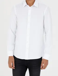 پیراهن آستین بلند مردانه جذب سفید پیرکاردین