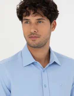 پیراهن آستین بلند مردانه جذب آبی تیره پیرکاردین