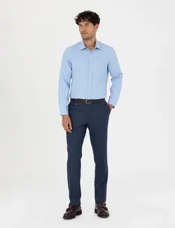 پیراهن آستین بلند مردانه جذب آبی تیره پیرکاردین