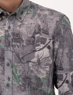 پیراهن آستین بلند مردانه یقه برگردان طرحدار جذب خاکستری پیرکاردین