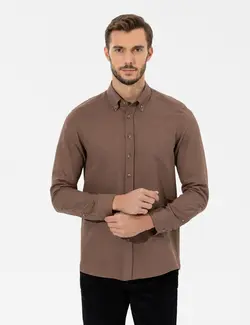 پیراهن آستین بلند مردانه جذب آجری پیرکاردین