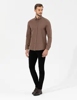 پیراهن آستین بلند مردانه جذب آجری پیرکاردین