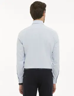 پیراهن آستین بلند مردانه یقه برگردان طرحدار جذب آبی روشن پیرکاردین