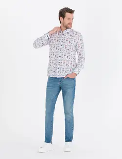 پیراهن آستین بلند مردانه یقه برگردان طرحدار جذب سرمه ای پیرکاردین