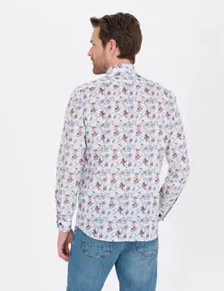 پیراهن آستین بلند مردانه یقه برگردان طرحدار جذب سرمه ای پیرکاردین