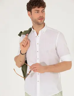 پیراهن آستین بلند مردانه یقه برگردان بدون جیب ساده سفید پیرکاردین