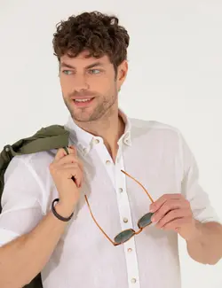 پیراهن آستین بلند مردانه یقه برگردان بدون جیب ساده سفید پیرکاردین