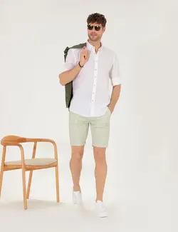 پیراهن آستین بلند مردانه یقه برگردان بدون جیب ساده سفید پیرکاردین