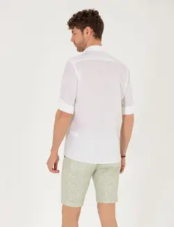 پیراهن آستین بلند مردانه یقه برگردان بدون جیب ساده سفید پیرکاردین