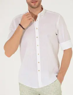 پیراهن آستین بلند مردانه یقه برگردان بدون جیب ساده سفید پیرکاردین