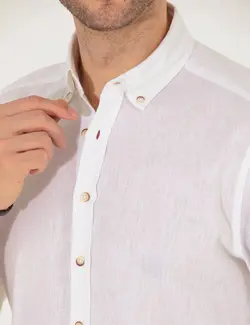 پیراهن آستین بلند مردانه یقه برگردان بدون جیب ساده سفید پیرکاردین