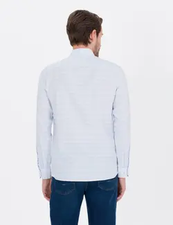 پیراهن آستین بلند مردانه یقه برگردان نخی جذب آبی روشن پیرکاردین