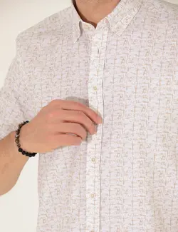 پیراهن آستین بلند مردانه یقه برگردان نخی جذب بژ پیرکاردین