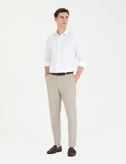 پیراهن آستین بلند مردانه یقه برگردان نخی جذب سفید پیرکاردین