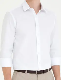 پیراهن آستین بلند مردانه یقه برگردان نخی جذب سفید پیرکاردین